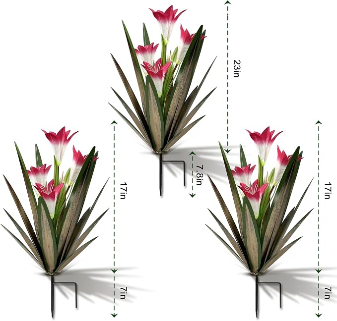 Homight Metal Agave Plant Outdoor Decoration Lily Mexican Yard Art Garden Gift Home Decor Hand Painted Metal Agave Garden Yard Statue, Outdoor Lawn Ornaments(3 Big Red Lilies)