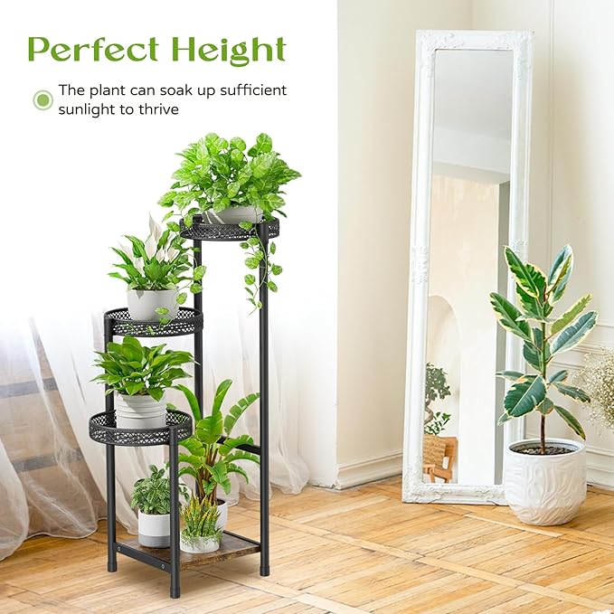 Oppro Plant Stand Set of 2, Tiered Metal Wood Corner Planter Stands Flower Shelf for Indoor Outdoor Plants