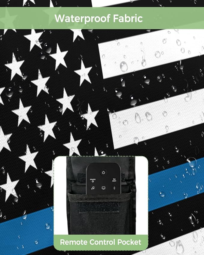 American Police Flag Outdoor TV Cover 70-75 Inches, Weatherproof & Waterproof, Blue White Enclosure with Remote Control Pocket, Law Enforcement TV Screen Protector