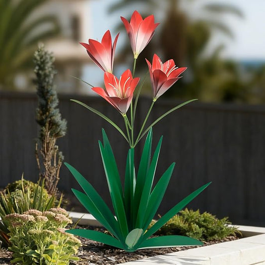 TOMBABY 32.28 Inch Metal Agave Plant Outdoor Decoration Lily Mexican Yard Art Garden Gift Home Decor Hand Painted Metal Agave Garden Yard Statue (1pc, Green)