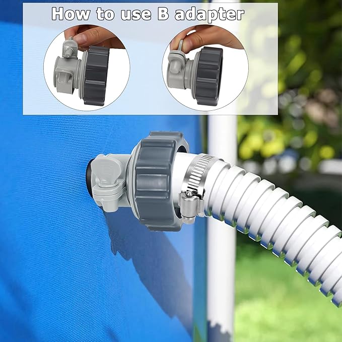 Pool Hose Adapter Type A & B for 1.25 and 1.5 Inch Hoses, Pool Hose Conversion Kit with 2 Clamps and 2 Washers, Compatible with Select Intex Threaded Filter Pumps for Above Ground Pools