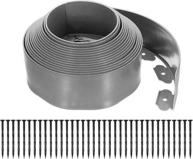 uxcell Landscape Edging, 1Pcs 40FT x 3.94" - Garden Edging Kit with 36 Stakes, Landscape Edging Border for Garden Lawn Flower Bed Yard Grass (Grey)