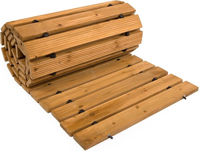 Plow & Hearth 8' Straight Outdoor Wooden Pathway | 18" Wide Rollout Outdoor Garden Walkway | Weather-Resistant Hardwood Cedar Board Walkway Landscape Edging | Decorative Lawn Patio Wedding Party