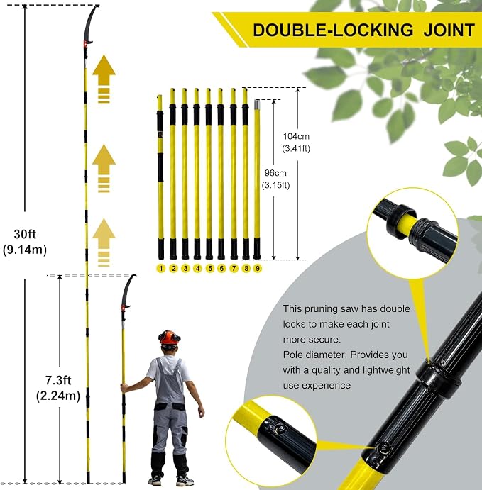 Pole Saws for Tree Trimming, 7.3-30FT Tree Saw with Adjustable Length, Tree Trimmers Long Handle Pruner for Pruning Palms and Branches, Manual Pole Saw with Sharp Steel Blade and Scissors