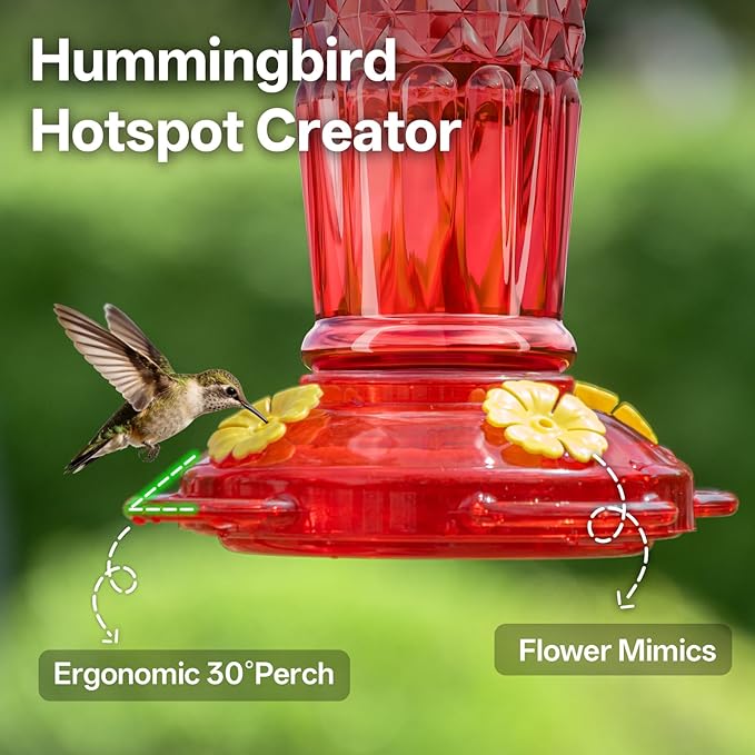Plastic Hummingbird Feeders for Outdoors Hanging, 2 Pack 14OZ Ant & Bee Proof Humming Bird Feeder, 4 Feeding Ports Leak Proof Hummingbird Feeder for Outside Garden Decor, Gifts for Women Mom, Red