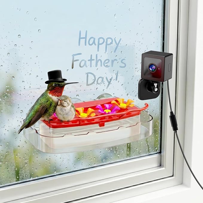 2K Smart Window Hummingbird Feeder Camera with AI Identify, Auto-Capture Fast Moments, IP65 Waterproof & Ant Moat, Strong Suction for Apartment/Cat TV, Best Gift for Bird Lovers
