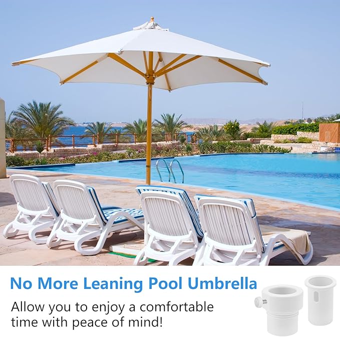 Pool Umbrella Pole Stabilizer Sleeve Adapter - Fit 1.5" & 1.35" Umbrellas Hole Holder Insert for Single-Threaded Baja Deck Pools Sleeves, Reducing Moving and Hold Umbrella in Place (White)