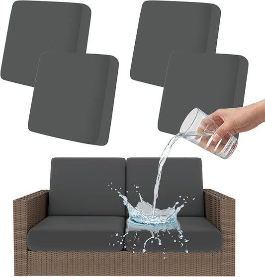 Smiry Waterproof Patio Cushion Covers, Stretch Outdoor Couch Slipcovers Replacement Washable Furniture Protector Sofa Chair Seat Cover for Dogs and Pets (4 Pcs, Dark Grey)