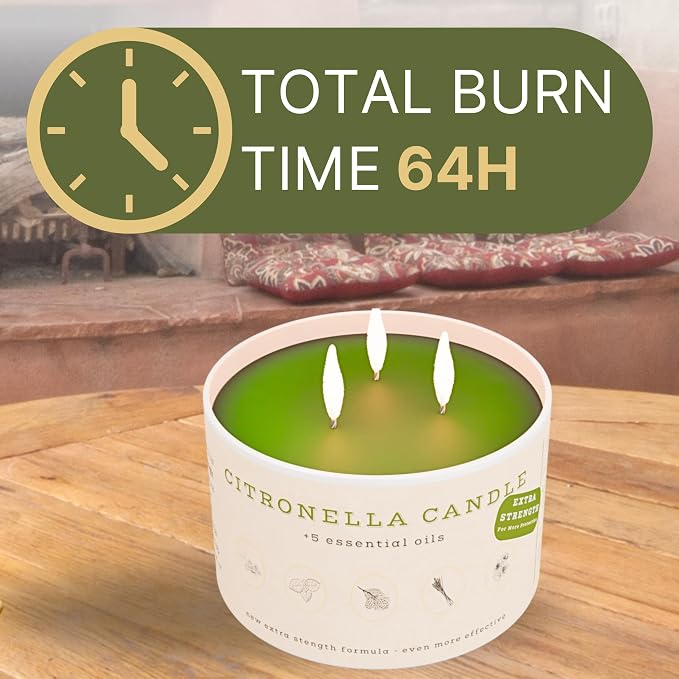 Buzz Defender 14oz Outdoor Citronella Candles | Highly Effective 100% Natural | 64h Burn time | 2X | Large Citronella Candles Outdoor, Ideal for the Backyard Porch, Patio and Camping | Extra Strong