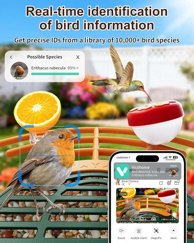 Smart Bird Feeder with Camera, Solar Powered Wireless Birds 2K HD Camera with APP Control, Night Vision, Motion Detection Alerts, IP66 Outdoor Birdfeeder for Backyard Garden Bird Watching, Green