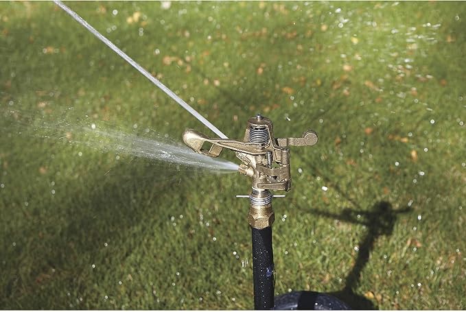Strongway Wheeled Sprinkler, 3/4 in. Brass Head with 2 Nozzles, 100 Ft. Diameter Coverage, 7800 Sq. Ft., 6-10 GPM, 8 in. Poly Wheels, Adjustable Full and Partial Circle, for Lawn and Garden
