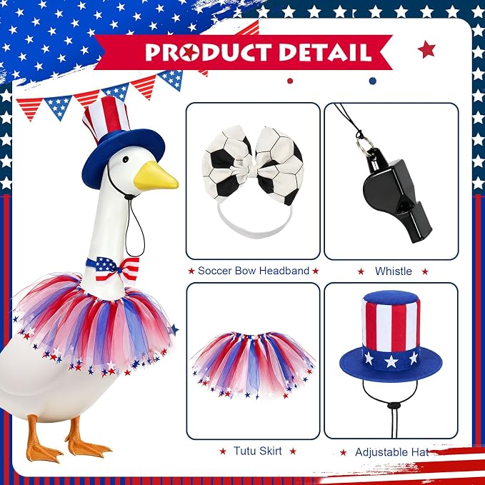 2 Set Porch Goose Outfits Football Referee & Patriotic Goose Clothes Fit 23" Plastic/Cement/Concrete Geese Statues, the World Cup & Independence Day Garden, Patio, Yard & Lawn Decor
