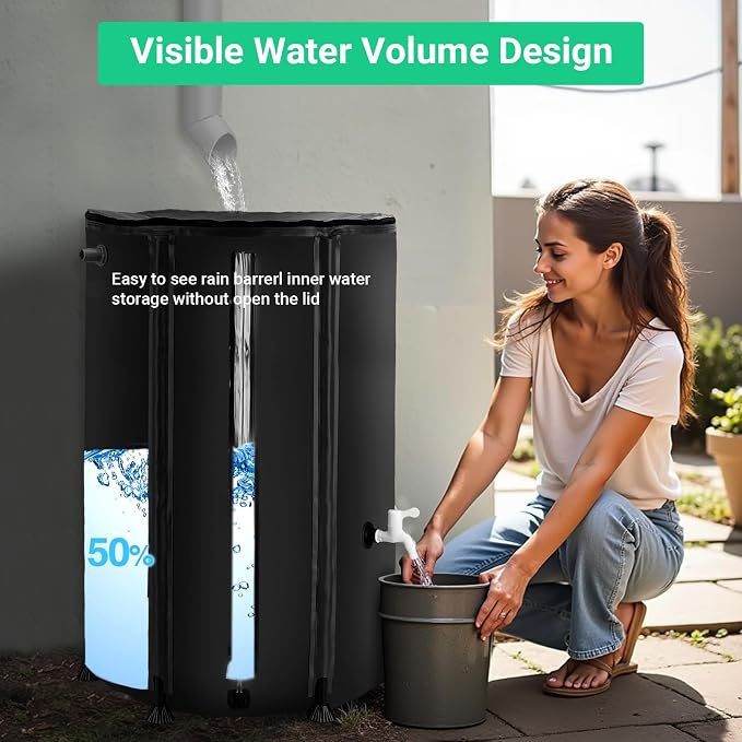FAMIROSA 100 Gallon / 378L Collapsible Rain Barrel, Foldable PVC Rain Barrels to Collect Rainwater from Gutter, Portable Water Storage Tank Container with Spigot, Water Catcher Collector Black