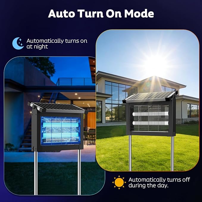 OnBeam Solar Bug Zapper Outdoor with Projector Lights, Mosquito Zapper Waterproof Electric Fly Zapper Rechargeable with 10W Solar Panel, 4500V Cordless Fly Trap for Backyard, Patio, Garden, Camping