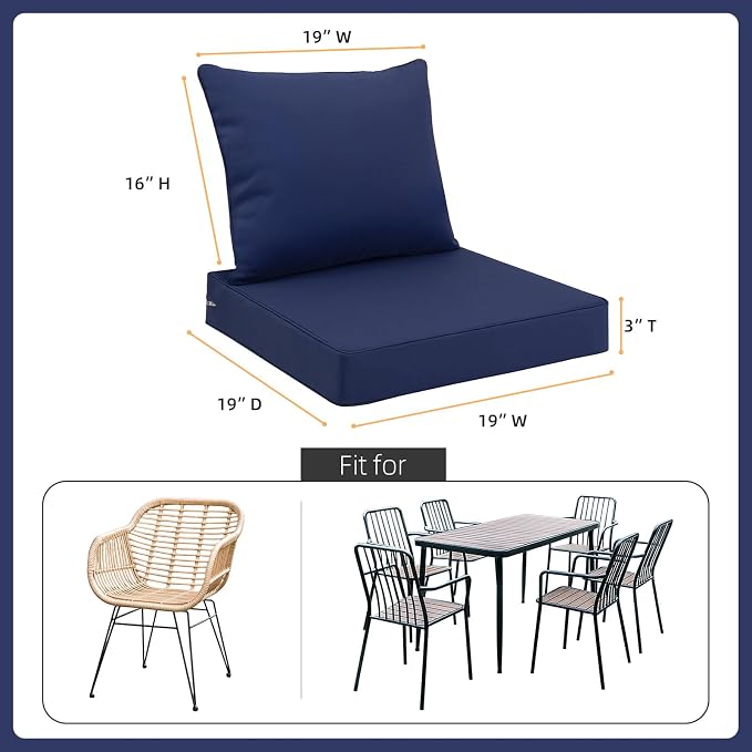 Favoyard Outdoor Seat Cushion Set 19 x 19 Inch Waterproof & Fade Resistant Patio Furniture Cushions with Removable Cover Deep Seat & Back Cushion with Tie Straps for Chair Sofa Couch