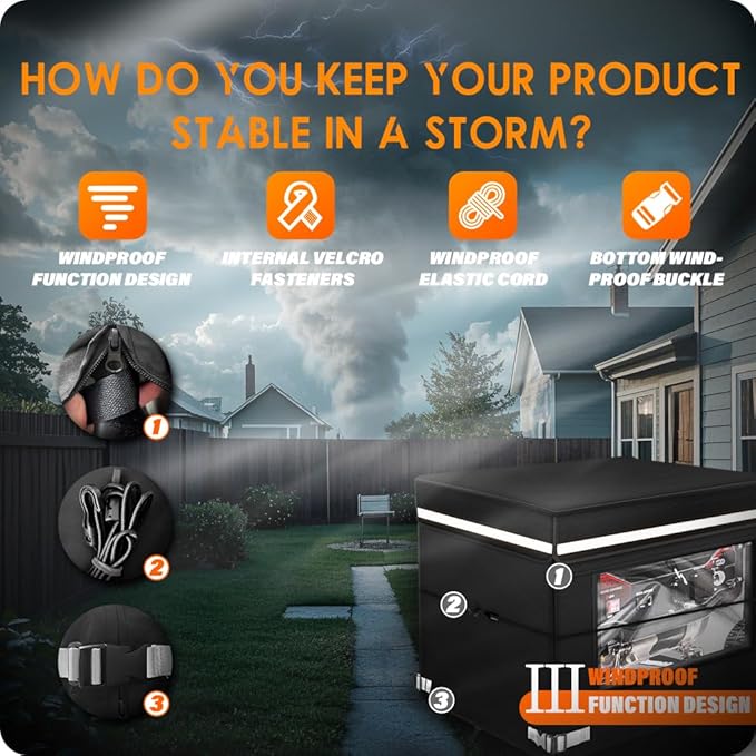 Generator Covers While Running, 32x24x24 inch Generator Cover, 900D+210D Heavy Duty Waterproof, PVC Transparent Visual Operation Window, Top Can Be Opened for Refueling. Black