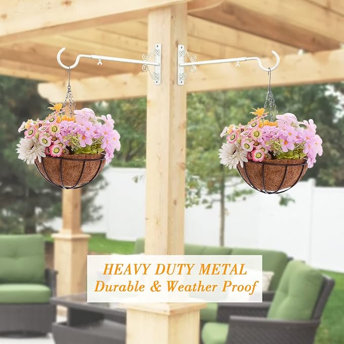 BOLITE 18023 Bird Feeder Hanger(16 to 24 Inch), Adjustable Hanging Plant Bracket, Plant Hangers for Hanging Bird Feeders, Planters, Lanterns, Wind Chimes, String Lights, 2 Pack, White