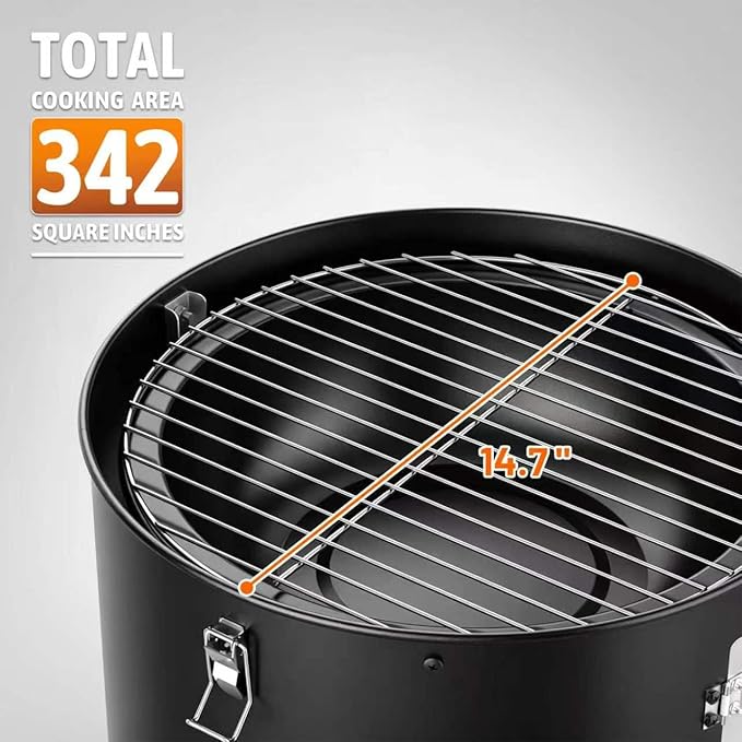 KEYO GRILL 18 Inch Vertical Charcoal Smoker, 3-in-1 Heavy Duty Outdoor BBQ Grill with Thermometer, Portable Camping Barbecue Grill for Garden Patio Beach Backyard