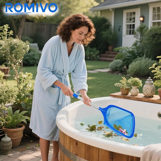 Hot Tub Pool Skimmer Net with Pole for Above Ground Inground Pool, Fine Mesh Pool Net Skimmer for Hot Tub Spa Fountain Pond, Pool Nets for Cleaning Length 31.7'' to 5.7 FT