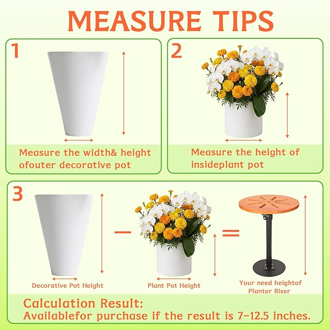 Plant Risers for Inside Pots,7-12.5" Adjustable Plant Inserts Fill Bottom of Tall Flower Pots and Large Plant Containers Indoor and Outdoor,6" Base, 10" Top-1pack