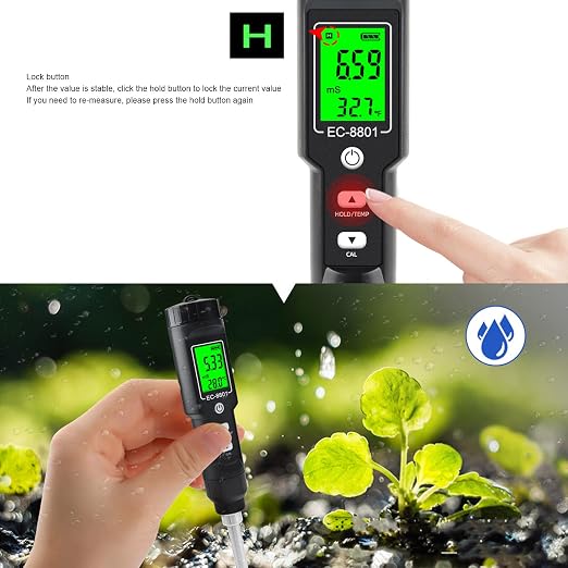 2 in 1 Soil Tester, Digital EC Temperature Meter with Detachable Probe, Portable Soil Meter for Greenhouse Horticultural Planting