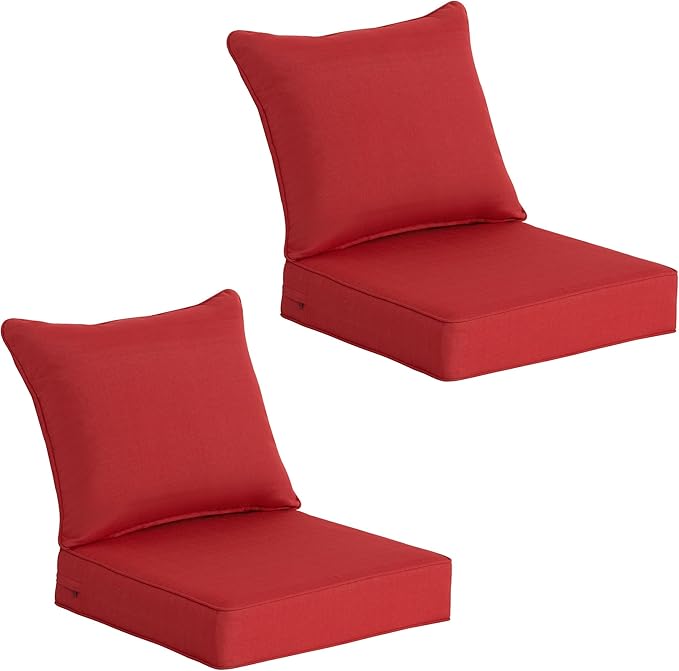 COZYVIDA Outdoor Deep Seat Cushion Set of 2, 22"x24" Seat & 23"x19" Back, C0 Water-Resistant Breathable Fabric, UV-Resistant 1000+ Hrs, 30D Foam with Recycled Fiber Fill,Chili