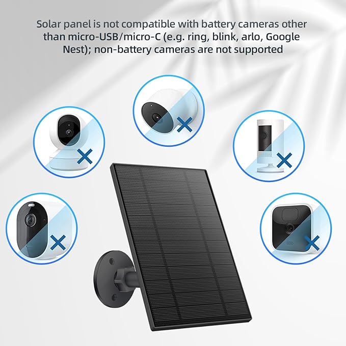 5W Solar Panel for Security Camera, Solar Panel with Micro USB & USB-C Port for DC 5V Outdoor Rechargeable Battery Camera, IP65 Waterproof, 360° Adjustable Security Mount, 9.8ft Cable (2, Black)