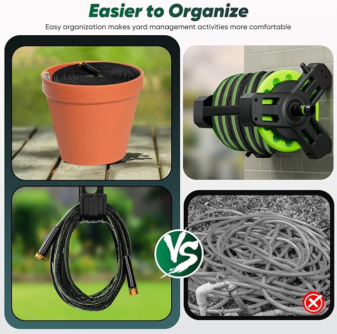 CXEZSIK Garden Hose 100ft Lightweight, Non-Expanding, Leak-Proof Metal Connector, No-Knot No-Tangle, Easy to Store and Carry, Wear-Resistant, 3/4GHT Flexible Water Hose for Yard, Outdoor (Black Green)