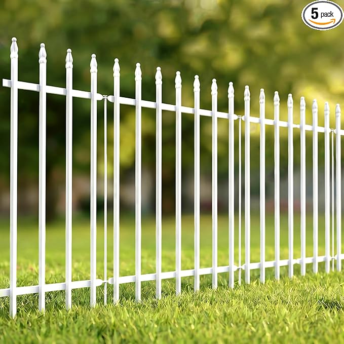 Thealyn Metal Decorative Garden Fence 36" H x 28" W (5 Panels, Total Length 11.6 feet), Metal Border Folding Fence, Landscape Fencing Dog Fence Pet Fence for Flower Bed, Yard, Animal Barrier (White)