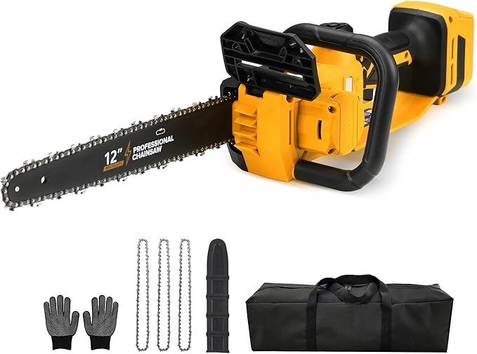 Brushless Electric Chainsaw 12" Cordless Tool Only for Dewalt 20V/60V Battery with Auto Oiler & Security Lock, for Tree Saw Trimming and Branch Wood Cutting (Tool Only)