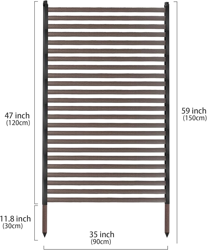 Twira Outdoor Privacy Screen 35" x 59", Privacy Fence Screen for Outside, Trash Can Metal Privacy Panels, 3FT x 5FT Decorative Pipes and Slats Divider Fence Privacy for Backyard Patio Garden Brown