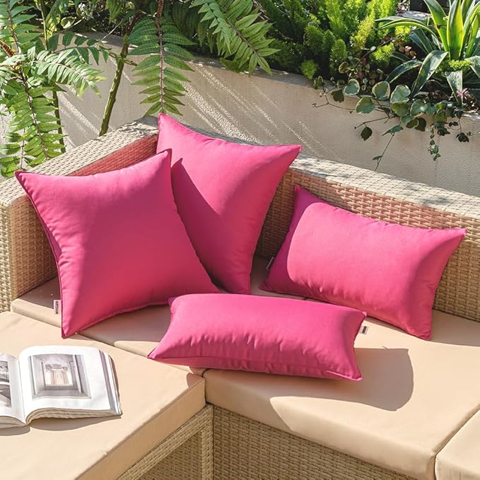 MIULEE Pack of 2 Decorative Outdoor Waterproof Pillow Covers Rectangular Garden Cushion Sham Throw Pillowcase Summer Shell for Patio Tent Couch 12x20 Inch Hot Pink