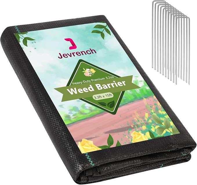 Jevrench 3.2oz Weed Barrier Landscape Fabric Heavy Duty, 3.3ft x 15ft Premium Garden Landscaping Fabric, Ground Cover Weed Control Fabric Outdoor Weed Mat Garden Lawn Fabric