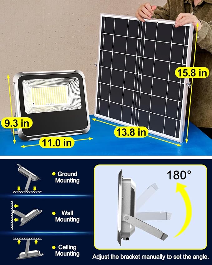 Engrepo Solar Light Outdoor, 10000LM Luces Solares Dusk to Dawn Auto On/Off Solar Powered Security Flood Light Outside IP65 Waterproof with Remote Control for Wall Porch, Shed, Barn. 20000mAh.
