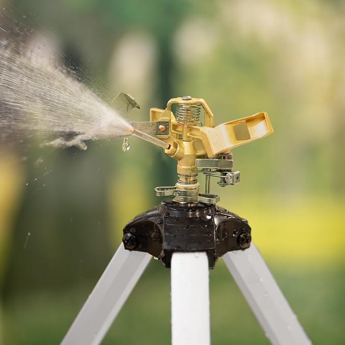VEVOR Impact Sprinkler on Tripod Base, Heavy Duty Tripod Sprinklers with Brass Head & 3/4" Connector, 360 Degree Large Area Coverage Irrigation Sprinkler, Adjustable Heights, for Yard Gray