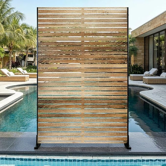 Privacy Screen Outdoor Metal Fence Panel, 72" H x 47" W Freestanding Decorative Privacy Fence for Patio, Deck, Balcony, Backyard, Garden with Stable Base