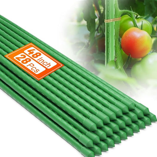 Fabulas Garden Stakes 4Ft, 28 Pack 48 Inch Plant Tomato Stakes and Supports Sturdy Plastic Coated Metal Garden Support Stick for Outdoor Indoor Climbing Plants, Beans, Vegetables, Trellis, Tree