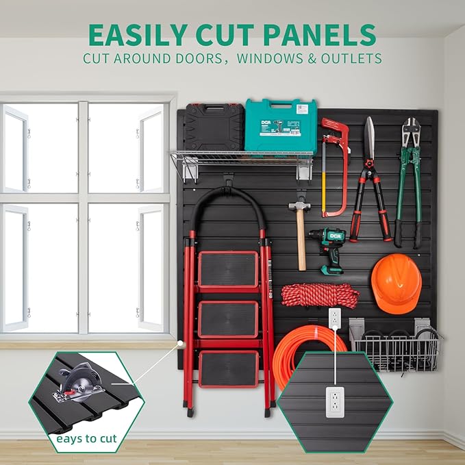FRAYSCENT Slat Wall Paneling Garage Slat Wall Storage Systems Slatwall Panels Power Tool Organizer Wall Mount, PVC Garage Storage & Organization Products Slate Board (Black, 4ft x 2ft)