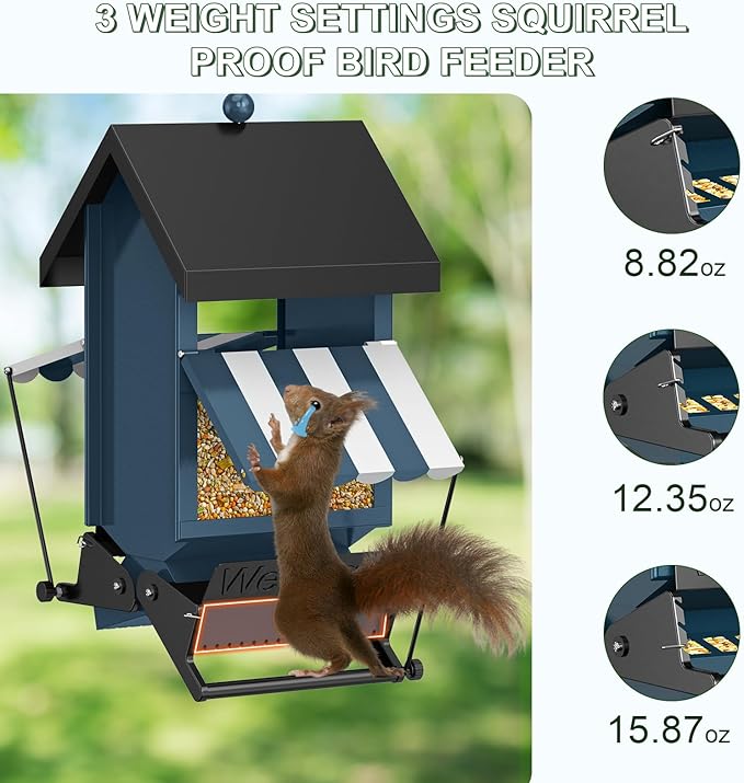 Squirrel Proof Bird Feeder Heavy Duty, 5LB Metal Hanging Bird Feeder for Outdoors with Weight-Activated, Easy to Fill & Clean, Wild Bird Feeder for Cardinals, Bluebirds, Finches, Chickadees& All Birds