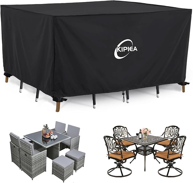 Kipiea Patio Furniture Covers Waterproof Winter, Heavy-Duty Outdoor Furniture Set Covers for Table Chairs, Anti-UV, No Tears or Fading (65" L x 42" W x 28" H)