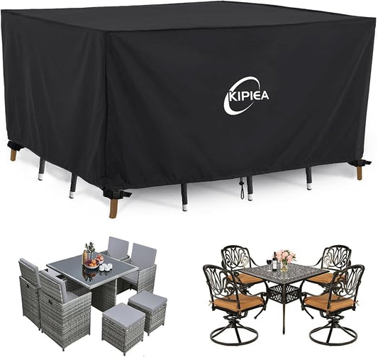 Kipiea Patio Furniture Covers Waterproof Winter, Heavy-Duty Outdoor Furniture Set Covers for Table Chairs, Anti-UV, No Tears or Fading (65" L x 42" W x 28" H)
