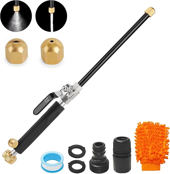 Jet Nozzle High Pressure Hose Nozzle for Garden Hose，Hydro Jet Nozzle Power Washer Wand for Garden Hose with 2 Different Nozzles and Quick Connectors for Car, Patio, Window Washing, Black