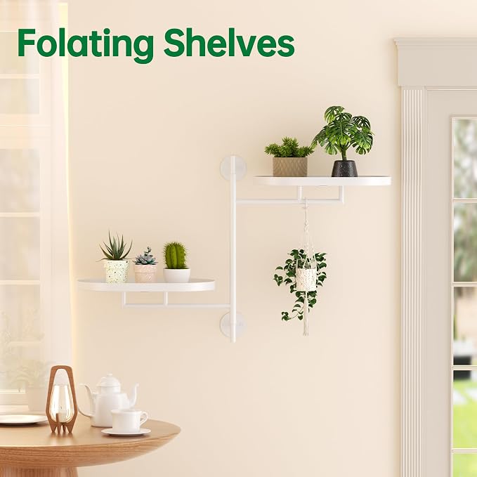 Rotating Window Shelves for Multiple Plants Indoor,2-tier Metal Corner White Plant Stand Holder Floating Hanger Shelf for Wall，Windows Sill Gifts for Planter Lover to Enhance Home Decor