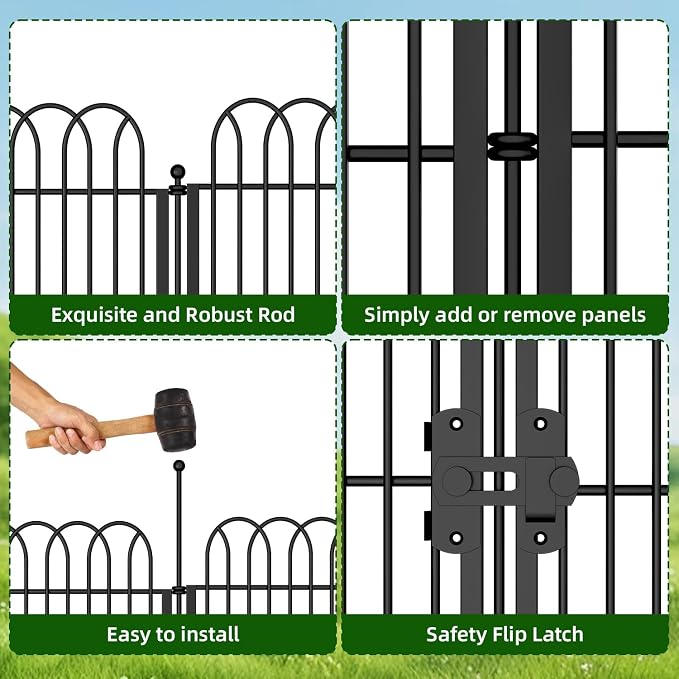 10 Panels No Dig Tall Decorative Garden Fence with Double Lock, 40 in(H) X 24 ft(L) Animal Barrier Fencing Outdoor for Yard,Rustproof Metal Garden Edging and Borders, Temporary Ground Stakes