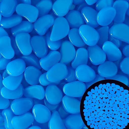 100PCS 1-1.2" Bule Glow in The Dark Stones Luminous Pebble Stones Glow Fish Tank Rocks Luminous Pebbles for Outdoor Decor Yard Walkway Pathway Aquarium