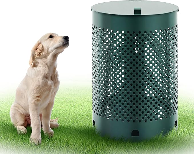 Dansydaisy Round Outdoor 5 Gallon Capacity Trash Can with Lid for Dog Waste Station - Rust Free UV Powder Coated - Designed to Mount on Any Post or Wall (Green)