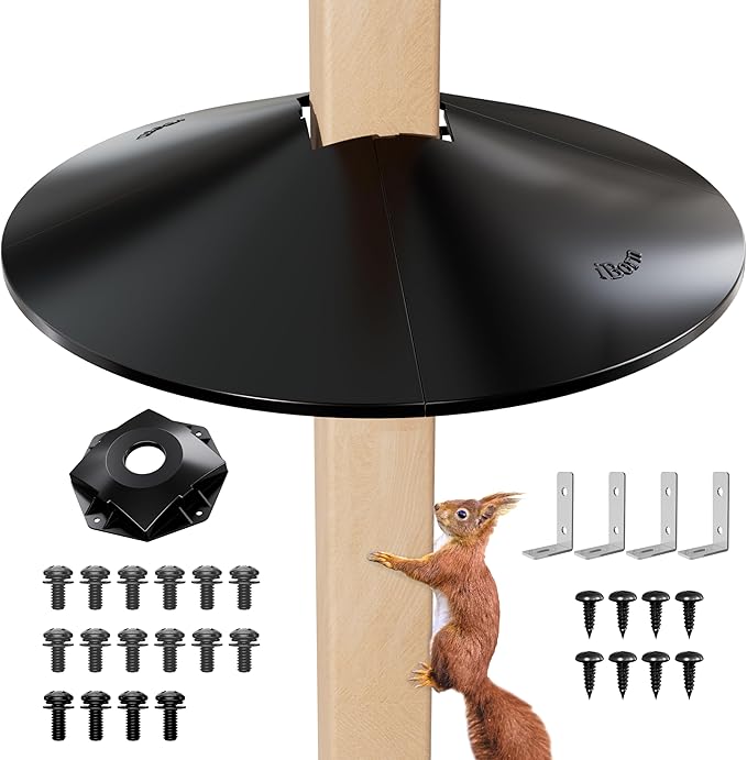 iBorn Squirrel Baffle for Bird Feeder Pole, Baffle for 4x4 Post, 22inch Oversized Squirrel Defender Stopper, Polycarbonate(PC), Dual Compatible Post/Pole Mount Guards, Pack of 1, Black