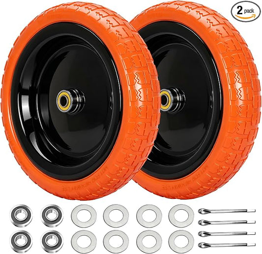 13" Flat Free Wheels Replacement for GOR Garden Cart Tires, 4.00-6 Solid Tires with 5/8"Bearings, 13" No Flat Wheels for GOR Garden Carts/Hand Trucks/Garden Carts（Orange）