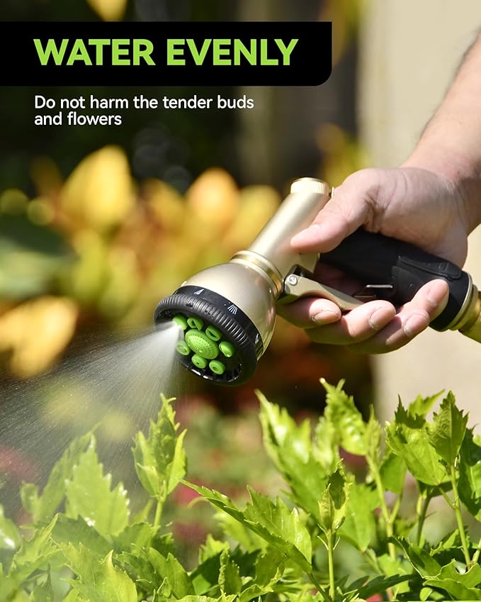 RAINPOINT Garden Hose Nozzle, 9 Spray Patterns Hose Sprayer Nozzle, Heavy Duty Metal Water Hose Nozzle, Adjustable Hand Sprayer, Watering Plants and Lawn, Pet Showering (Nozzle, Green)