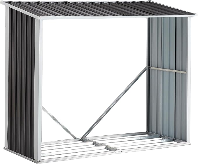 YOPTO 68" Galvanized Steel Firewood Rack,Log Holder with Roof,Storage Shed w/Vents,Backyard Garden Patio Porch for Shovels,Umbrellas,Antennas,Escalators,Dark Gray